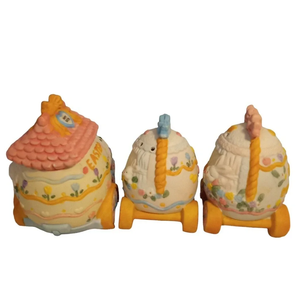 Vintage Easter Choo Choo Train Egg Cars Porcelain 3pc Night Light Holiday Decor
